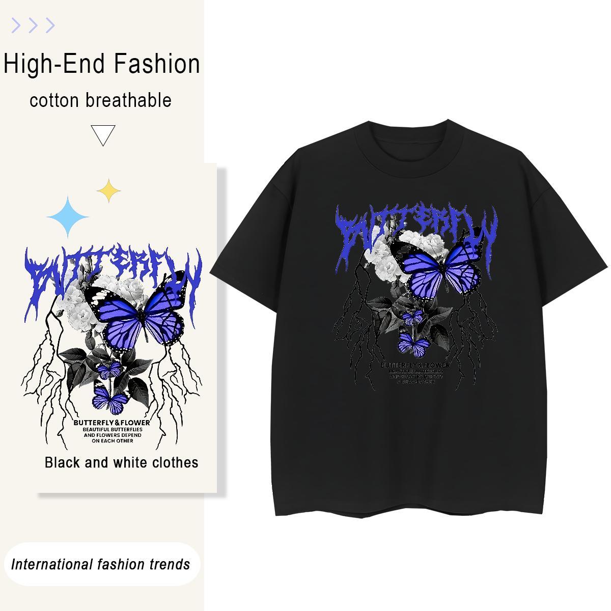 TOP Quality Men Tshirts Sport 230g Pure Cotton DIY Printed Crew Neck Breathable Butterfly T Shirt For Man Custom Tees