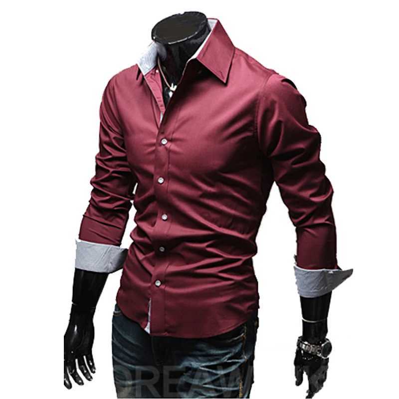 Mens Casual Shirts 2022 Single Breasted Mens Slim Fit Dress Long Sleeve Shirts Soild Male Social Shirts Designer Chemise HommeXJ240812