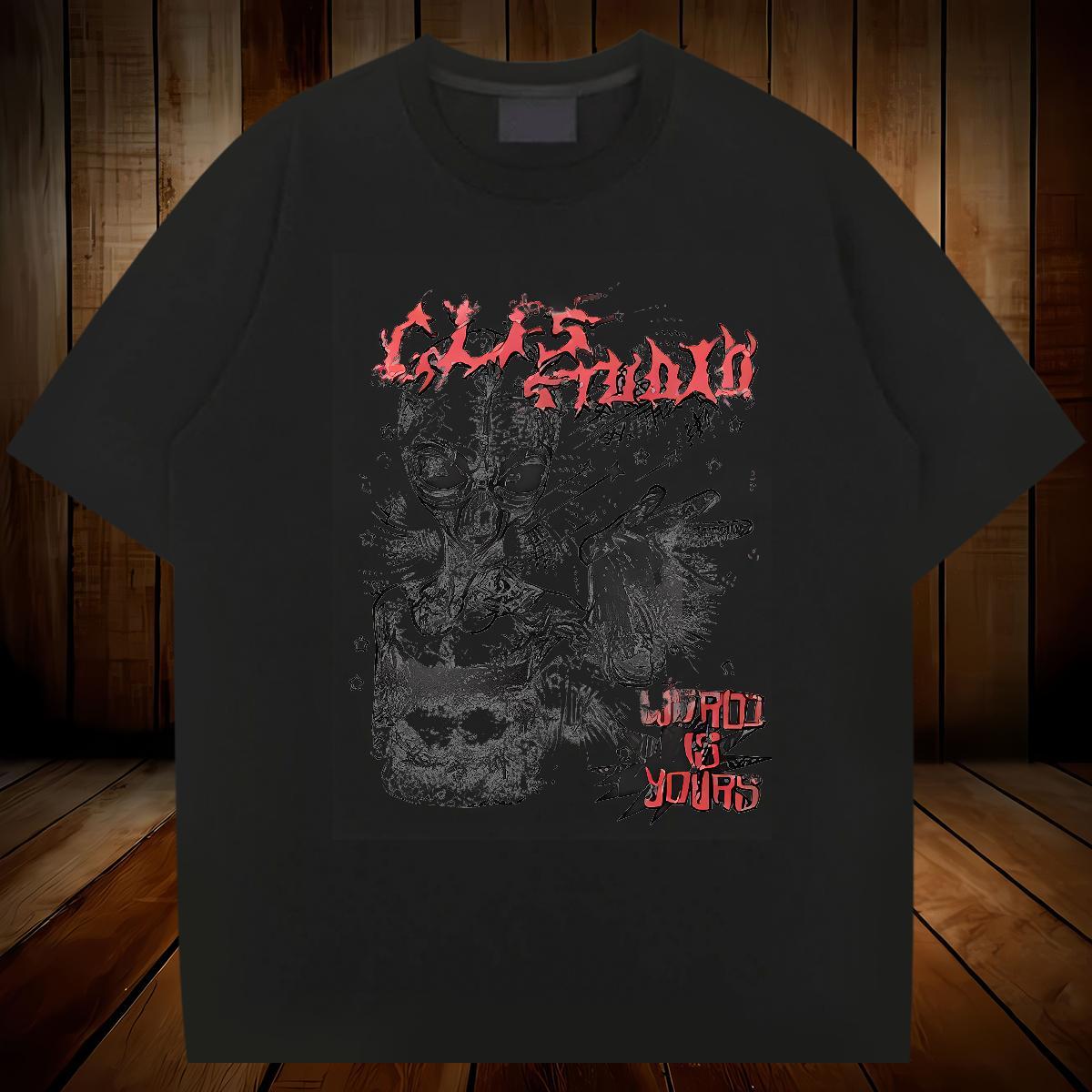 2024 DIY T-Shirts for Men skull Tops Shirt 230g Cotton Hip Hop Street Loose Oversized 3XL 4XL Crew Neck Breathable Men Tshirts