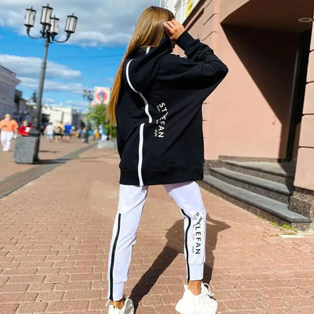 Tracksuit Women Two Piece Set Loose Back Zipper Long Hoodies Pants Set Autumn Thin Sportswear Pullover Streetwear Joggers 240812