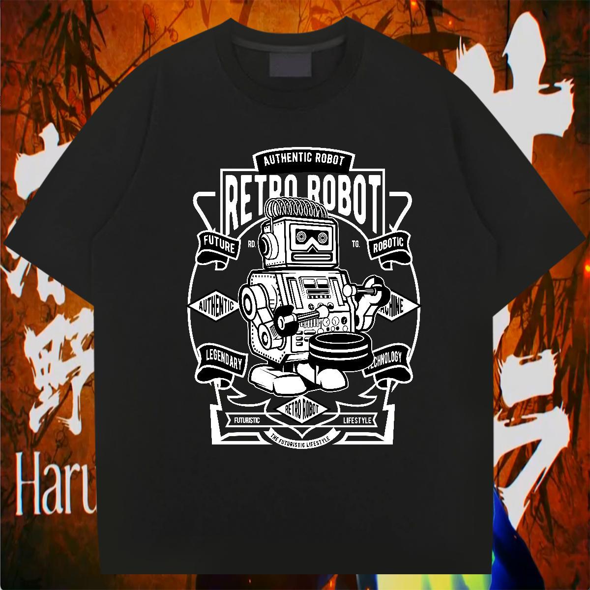 Fashion Design T Shirt For Man robot Clothes 100% Cotton 230g Daily Outfit Brand DIY Printed O Neck Short Sleeves Men Tees