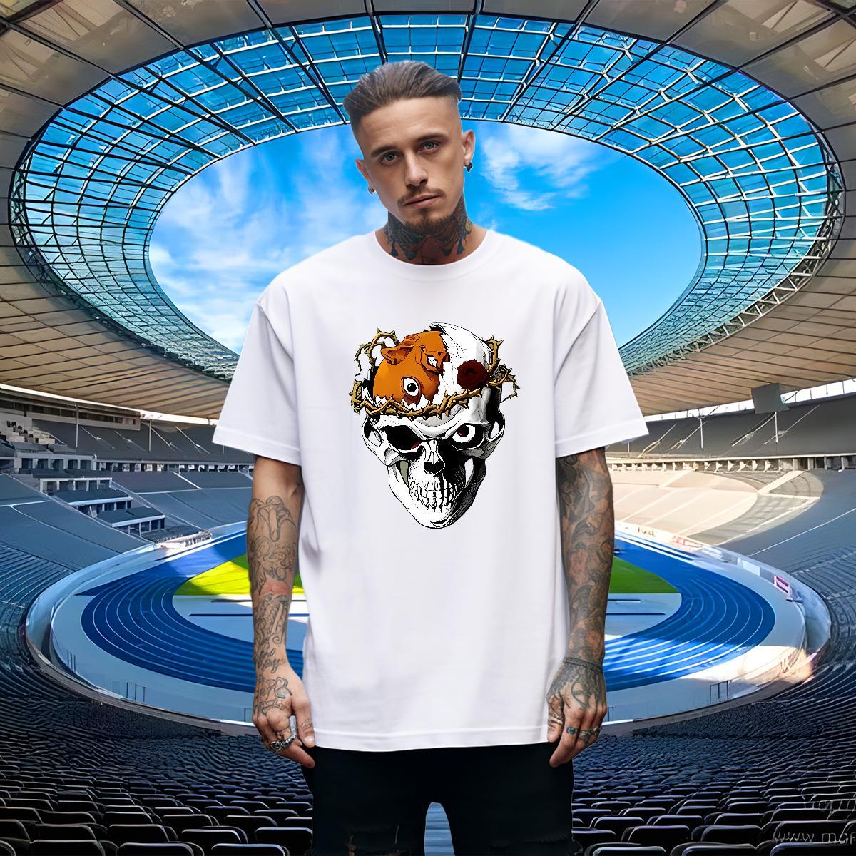 Designer Fashion T-Shirts for Men skull Top Tees 230g Cotton Street Casual Soft DIY Printed O-Neck Short Sleeve Men Tops Tees