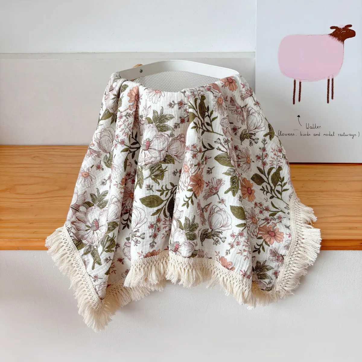 Cotton Breathable Flower Printed Baby Flow Suswader Blanket Summer Air Condition Cover Blanket Childrens Toller BlanketW240810