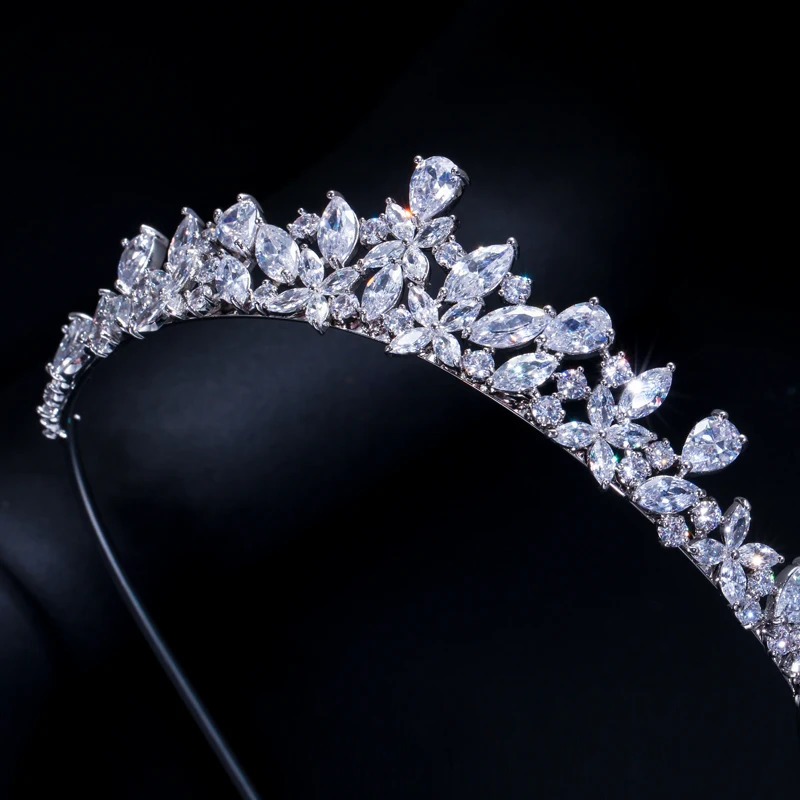 CWWZircons High Quality Cubic Zirconia Romantic Bridal Flower Tiara Crown Wedding Bridesmaid Hair Accessories Jewelry A008 240805