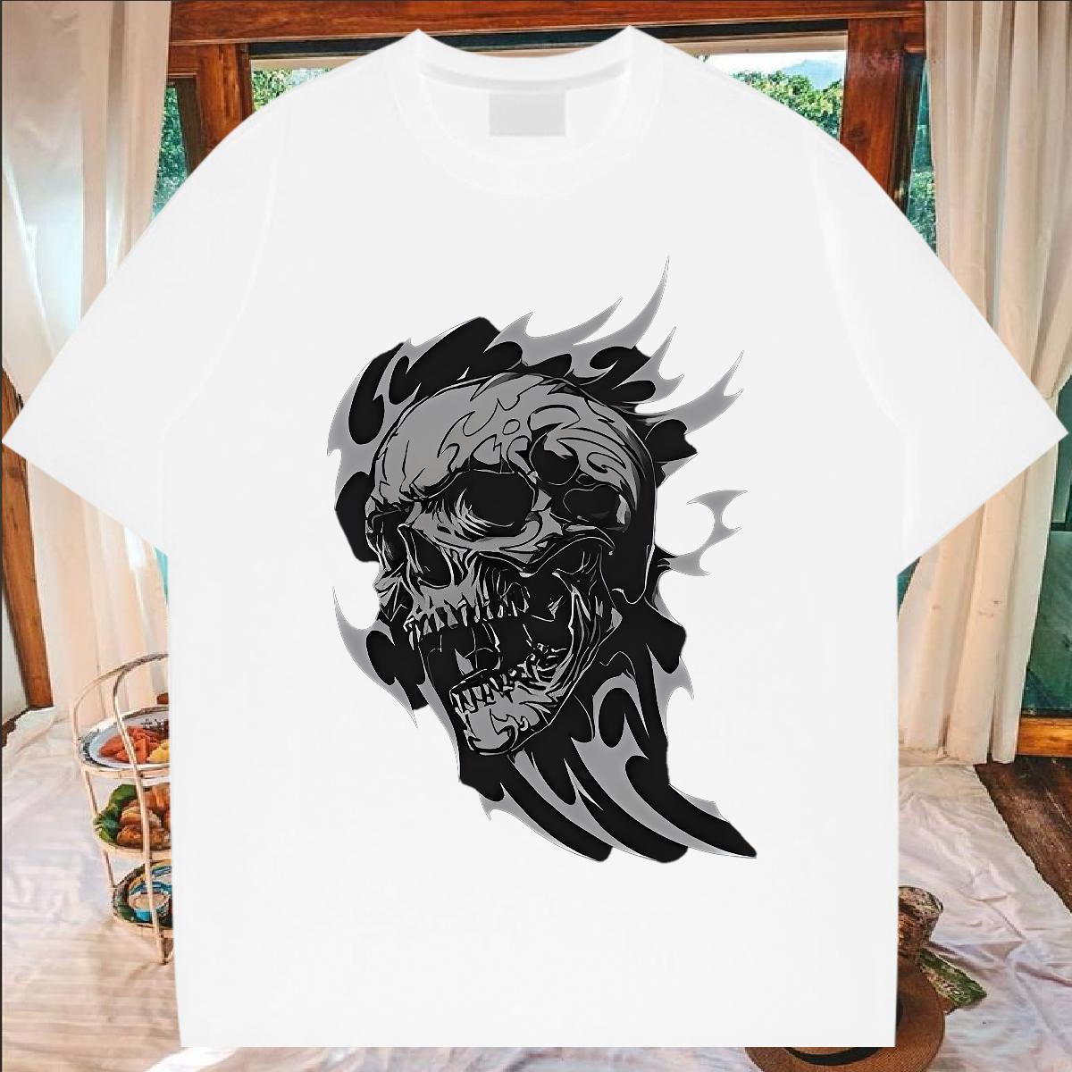 Classic Casual T-Shirts for Men halloween Tops 100% Cotton 230g Street Free Shipping Floral Print Short Sleeve Soft Men Clothes T-Shirt