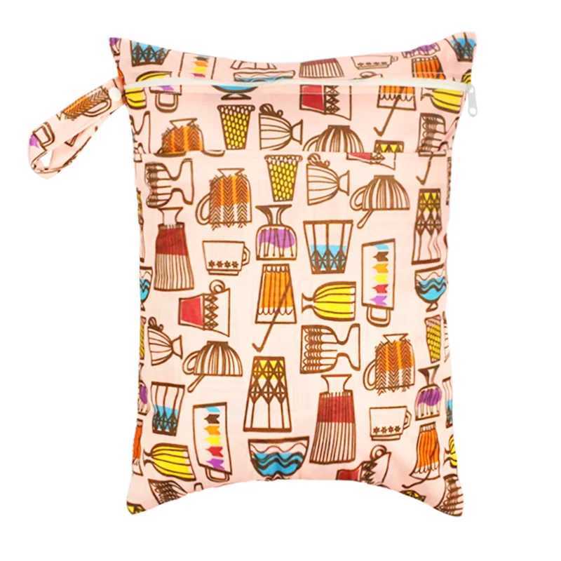 1 reusable storage bag baby waterproof fashionable printed wet dry diaper bag 2024 new 30 * 40CM double mouth bag fabric handbag W240812