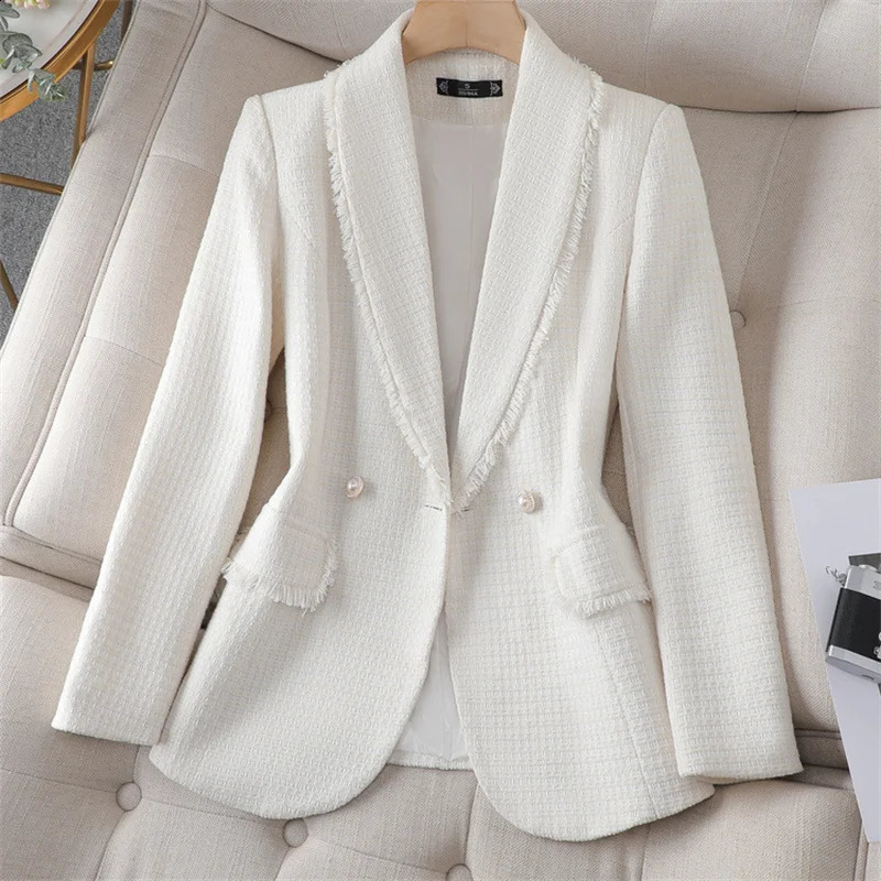 Small Fragrance Coat Women Blazers Spring Autumn Double-Breasted Suit Jacket Lady Outerwear High-end Tweed Blazer Female 240812
