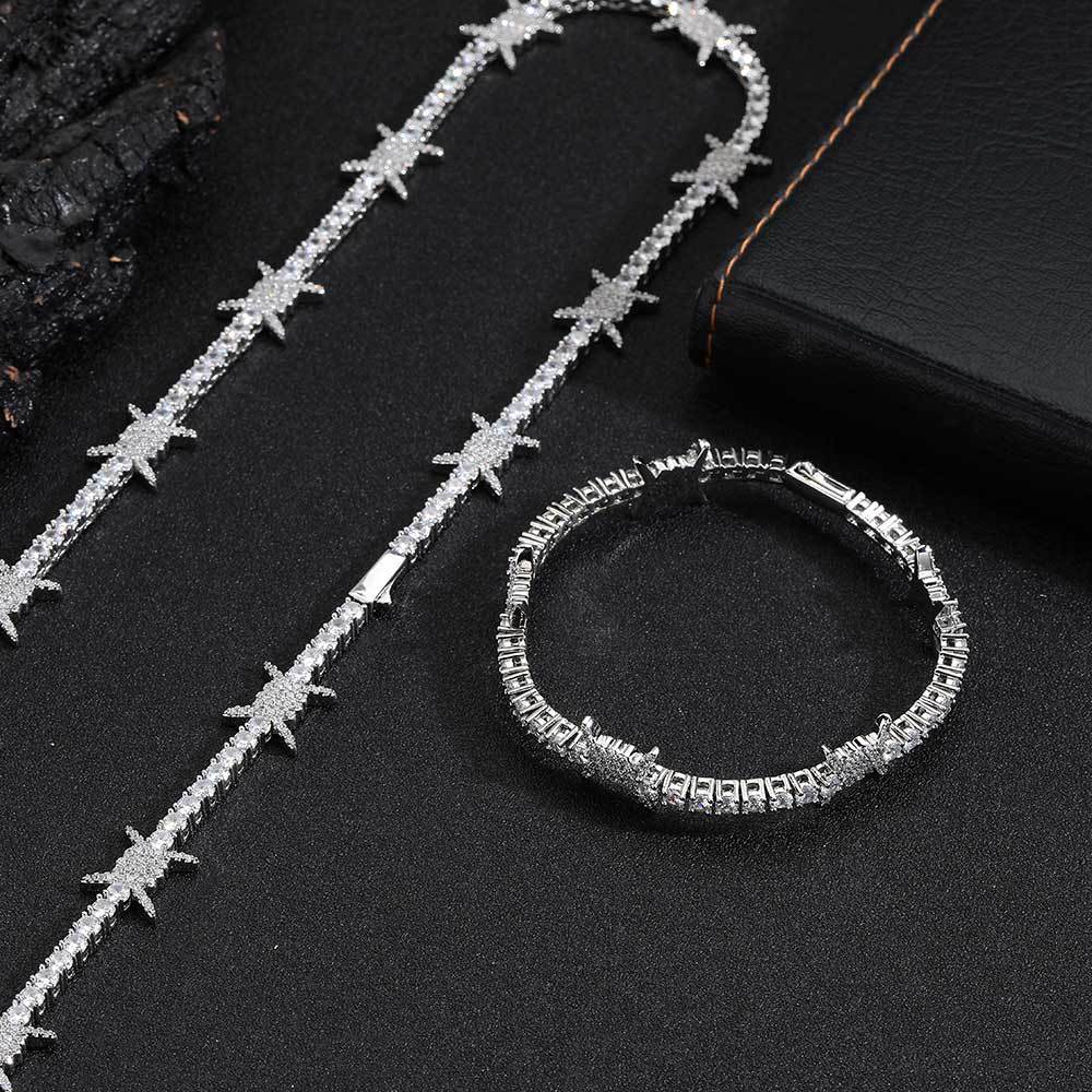 Hip Hop Thorn Tennis Chain 5A Zircon Necklace 18K Real Gold Plated Mens Spring Buckle Jewelry