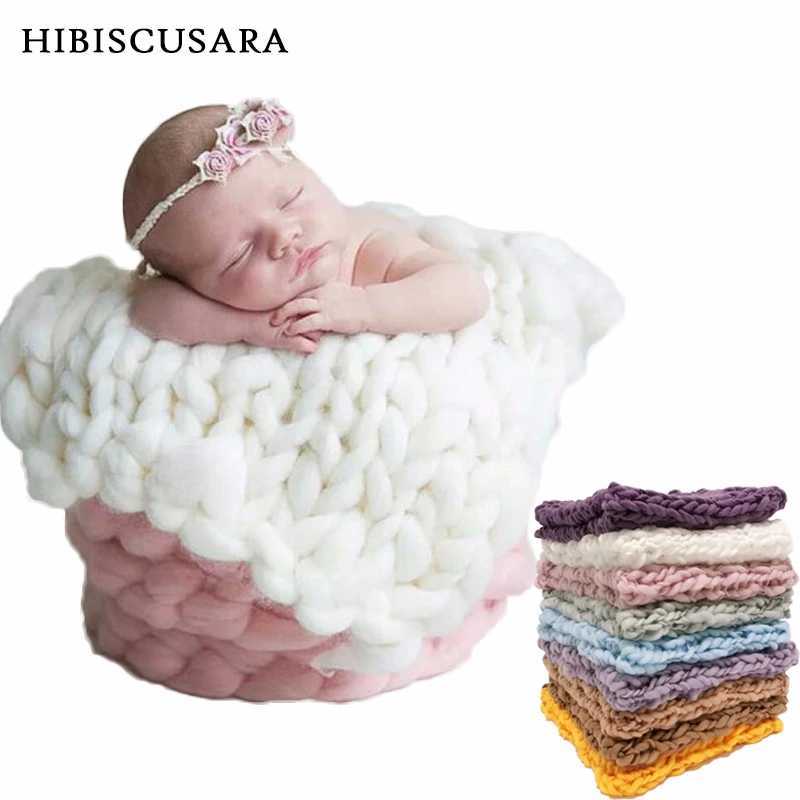 Handmade knitted crochet blanket pad soft material baby newborn photography blanket basket filled with cotton thick picture backgroundW240810