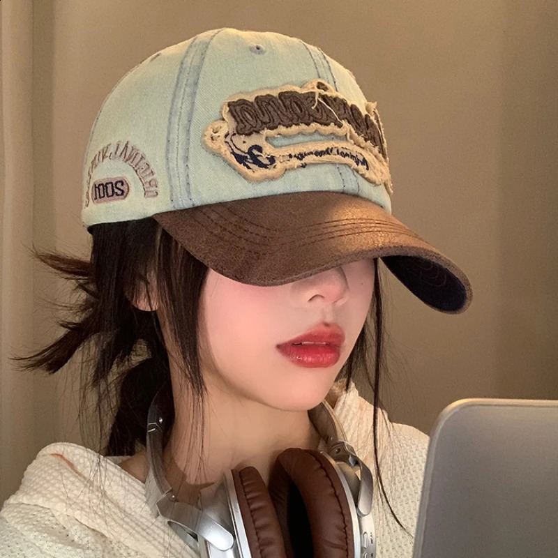 American Retro Splicing Baseball Hat Womens Display Face Spring Summer Outdoor Sunscreen Casual Fashion Stickers Mens 240812