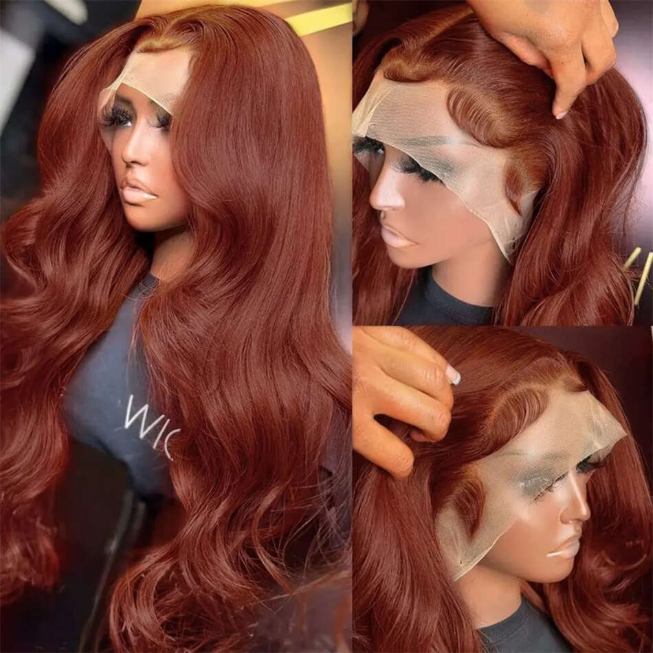 13X4 Reddish Front Wigs Body Wave Transparent Red Brown Colored Lace Frontal Human Hair Wig Pre Plucked