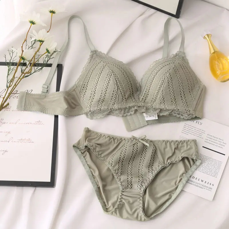 Bra Panty Set Sexy Lace Panties Lingerie Femme Underwear Set Push Up Thin 34 Triangle Cups Bralette Hollow Out Briefs Wholesale 240812