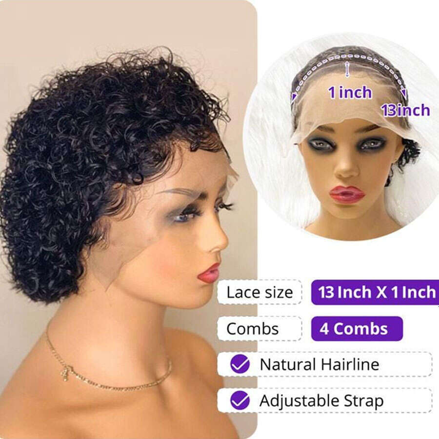 Short Bob Pixie Cut 13X1 Front Brazilian Human Wigs Cheap Remy Hair Transparent Lace Wig For Women