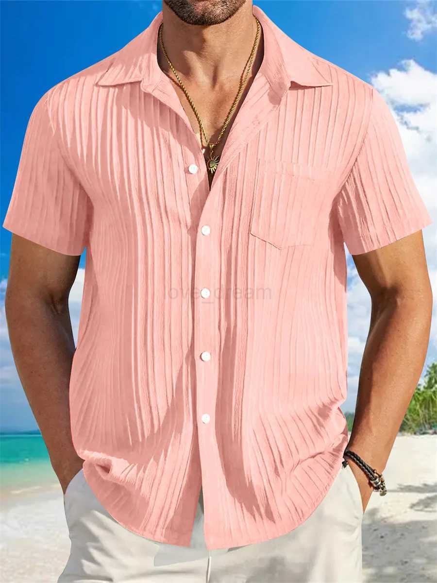 Cotton Hot Sale Mens Short-Sleeved Shirts Summer Solid Color Turn-down collar Casual Beach Style Plus SizeXJ240812