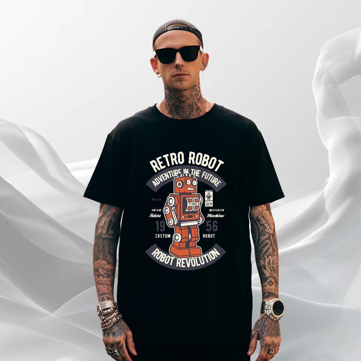 Brand Men Tees Casual Daily Wear 230g Pure Cotton Asian Size Crew Neck robot T shirt Wholesale Tshirts