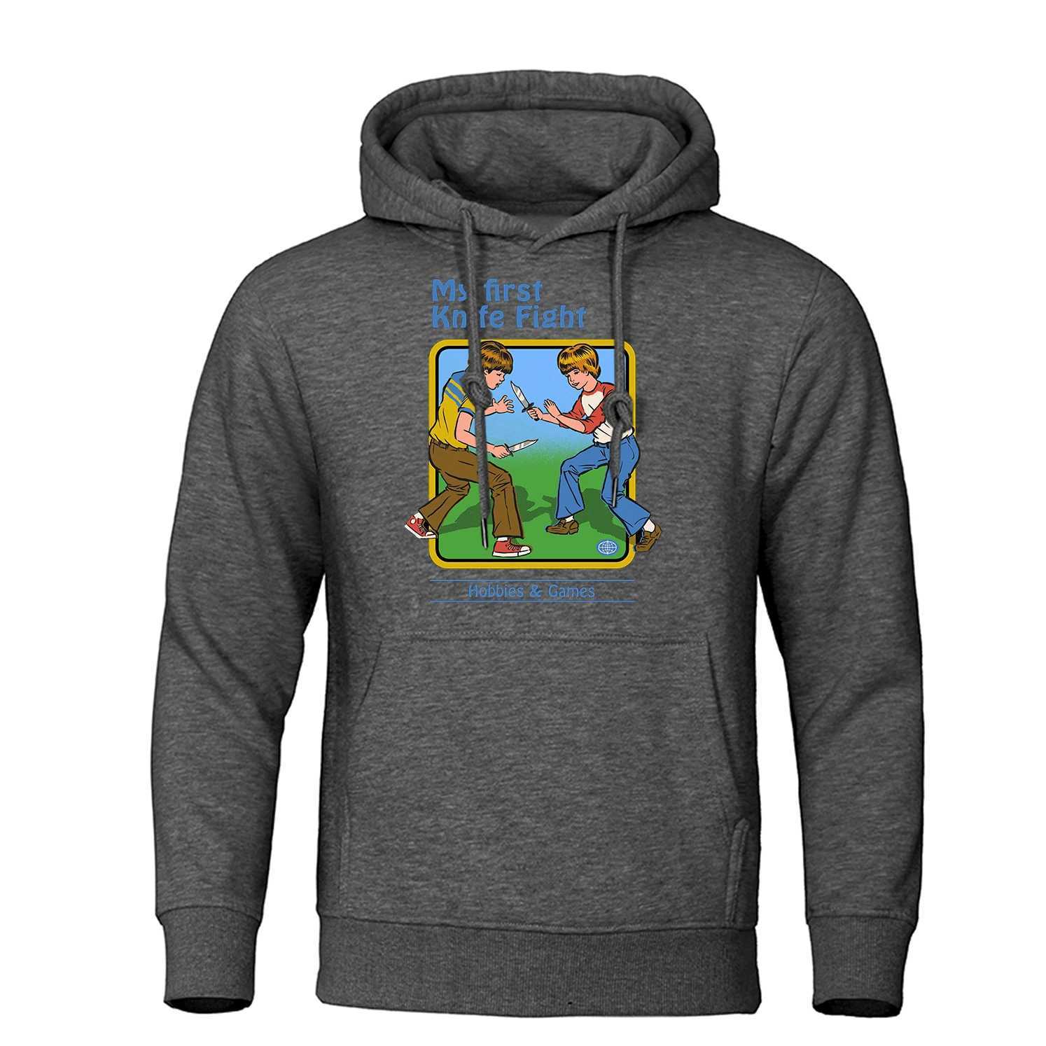 My First Knife Fight Printing Hoodies Mens Casual Fashion Soft Street Clothing Crewneck Wool Sweatshirt Pullover Hip Hop Hoodie MensW240724