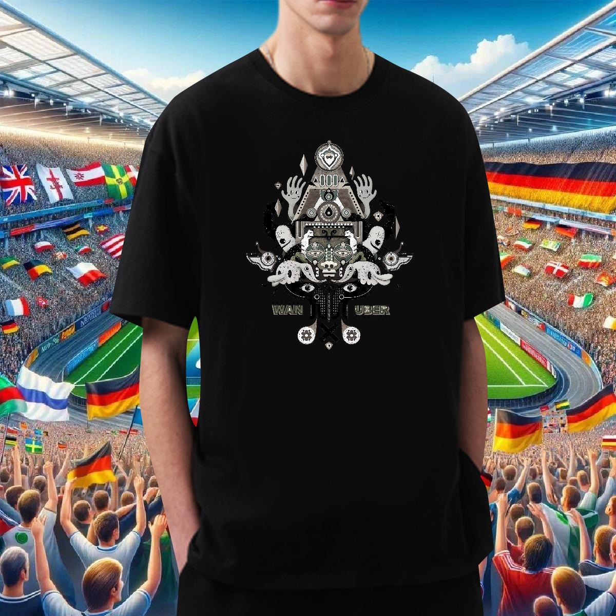 New Designer Man T Shirts eye of the devil Tees 230g 100% Cotton Sport Loose Black Oversized Breathable Crew Neck Men Tops Tees