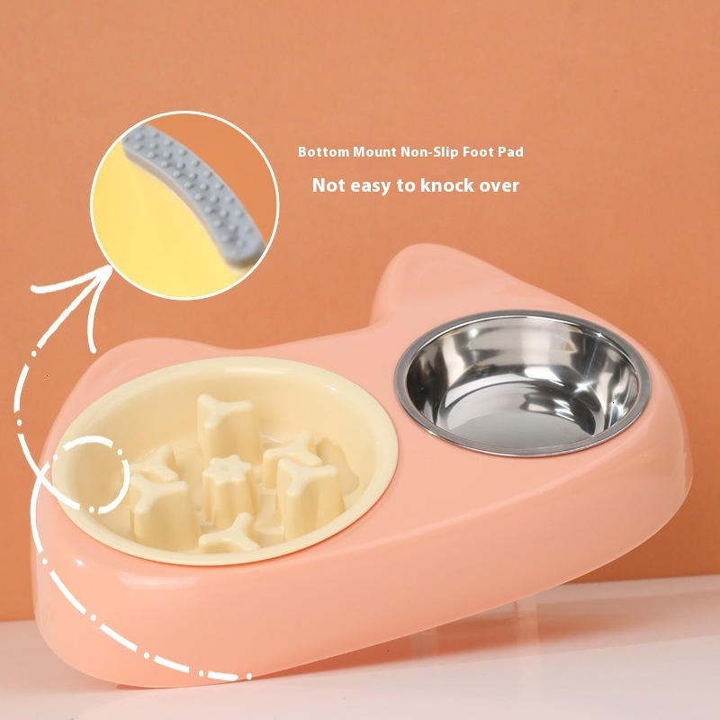 Pet size eye double choking anti slip small and medium-sized slow food stainless steel dog bowl