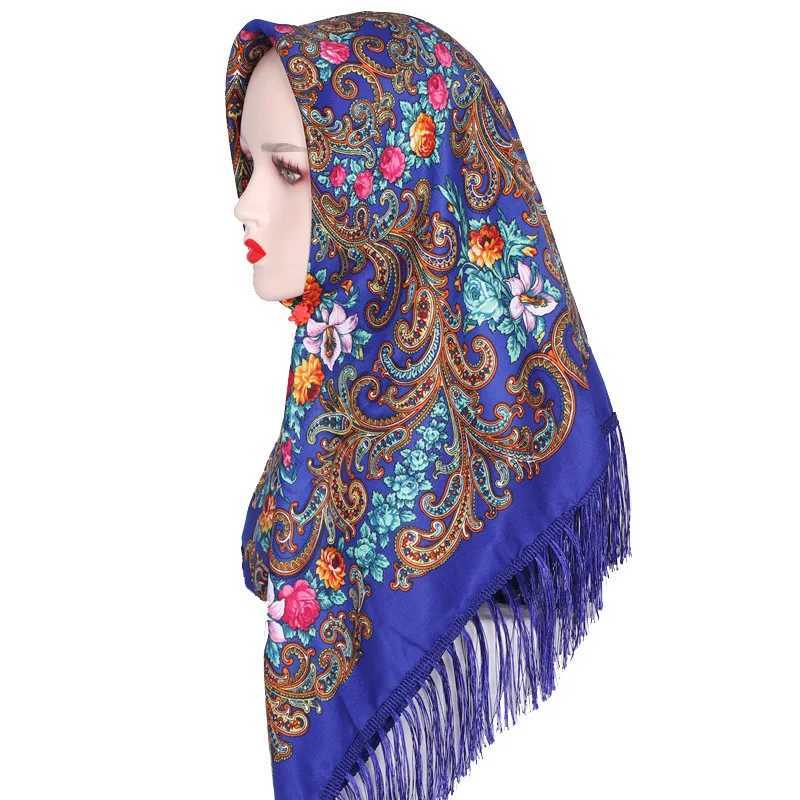 New Bohemian shawl womens autumn/winter printed warm shawl with Muslim headscarf style square shawl W240810