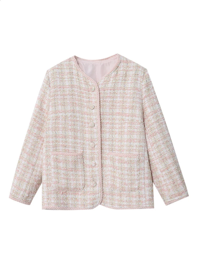 LANMREM Tweed Round Neck Blazer For Women Single Breasted Long Sleeve Office Lady Loose Jackets Autumn 26D9827 240812