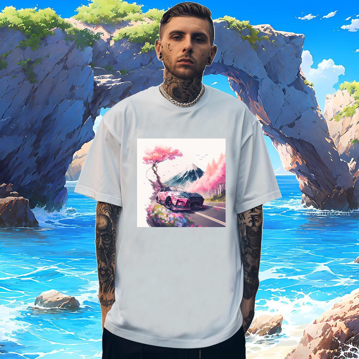 Loose Fit Couples T Shirts car 230g Cotton Sports Casual Breathable Crew Neck T Shirts Men Anime Print DIY Clothings