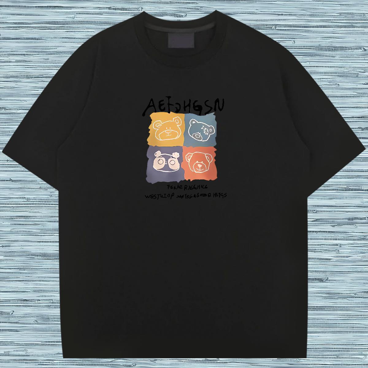 Free Shipping T Shirt For Man bear Short Sleeve O-Neck Casual Beach DIY Logo Oversized 230g Cotton Men Clothes T-Shirt 2024 DIY Tops Shirt