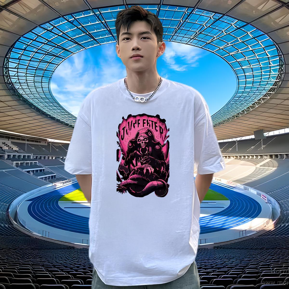 Brand Men T Shirts skull Polos 230g 100% Cotton Street Wear Wholesale Floral Print Breathable Crew Neck Couples T Shirts