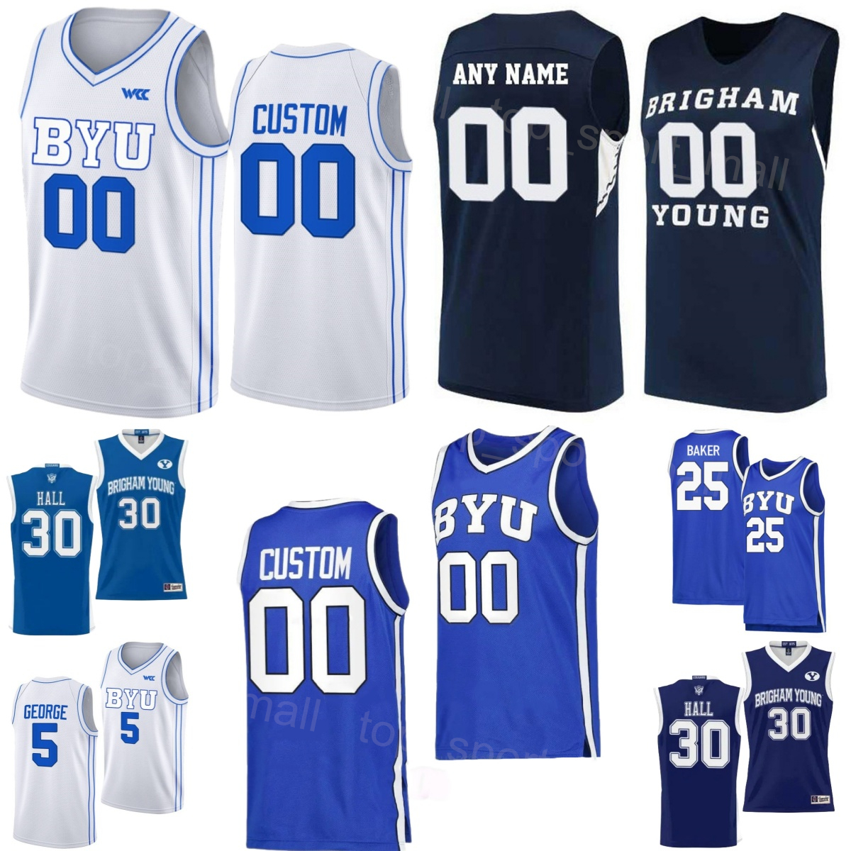 Printed BYU Cougars College Basketball 30 Dal Hall Jerseys Men Women Kids 3 Rudi Williams 5 Gideon George 50 Aly Khalifa 25 Dawson Baker Trevin Knell University