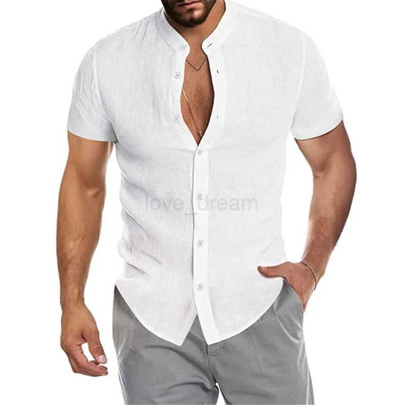 2024 New Summer Casual Solid Color Shirt All-match Personality Simple Stand-up Collar Short-sleeved Mens ShirtXJ240812