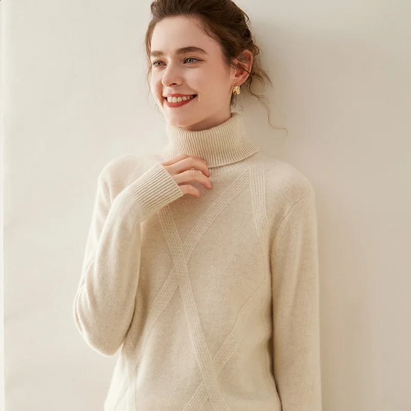 Autumn and Winter Turtleneck Cashmere Sweater For Women 100 Pure Cashmere Lapel Mat Knitted Loose Thick Pullover Sweater Top 240812