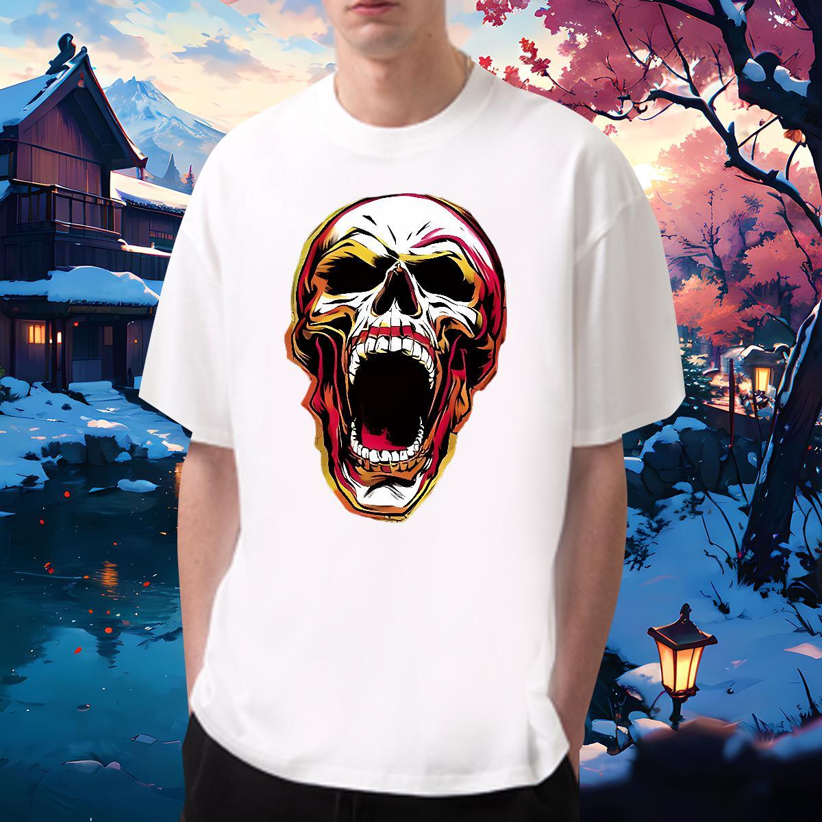 2024 DIY Mens T Shirts skull Clothes 230g 100% Cotton Summer Casual Unisex Oversized 3XL 4XL Breathable Crew Neck Couples T Shirts
