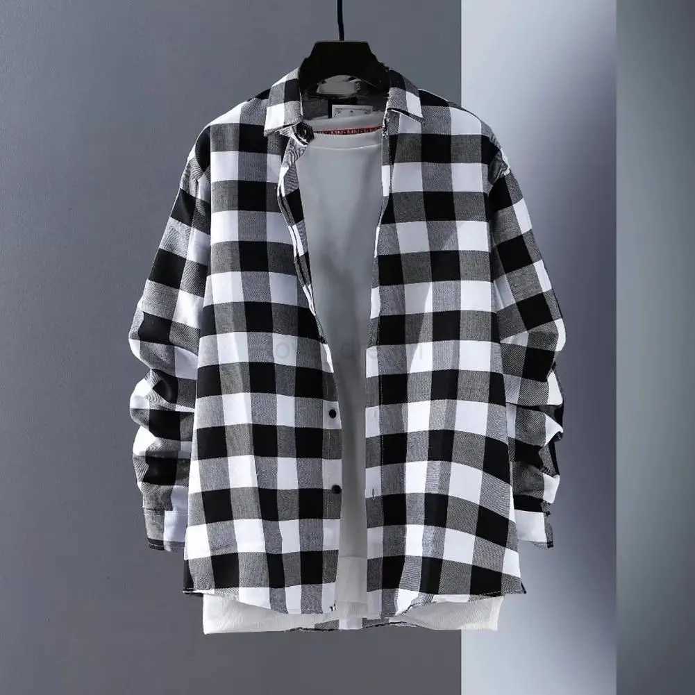 Plaid Shirt Mens Long Sleeve Korean Thin Buttons Men Autumn Mens Spring Casual Shirt Thin Coat Oversize Loose Shirt CardiganXJ240812