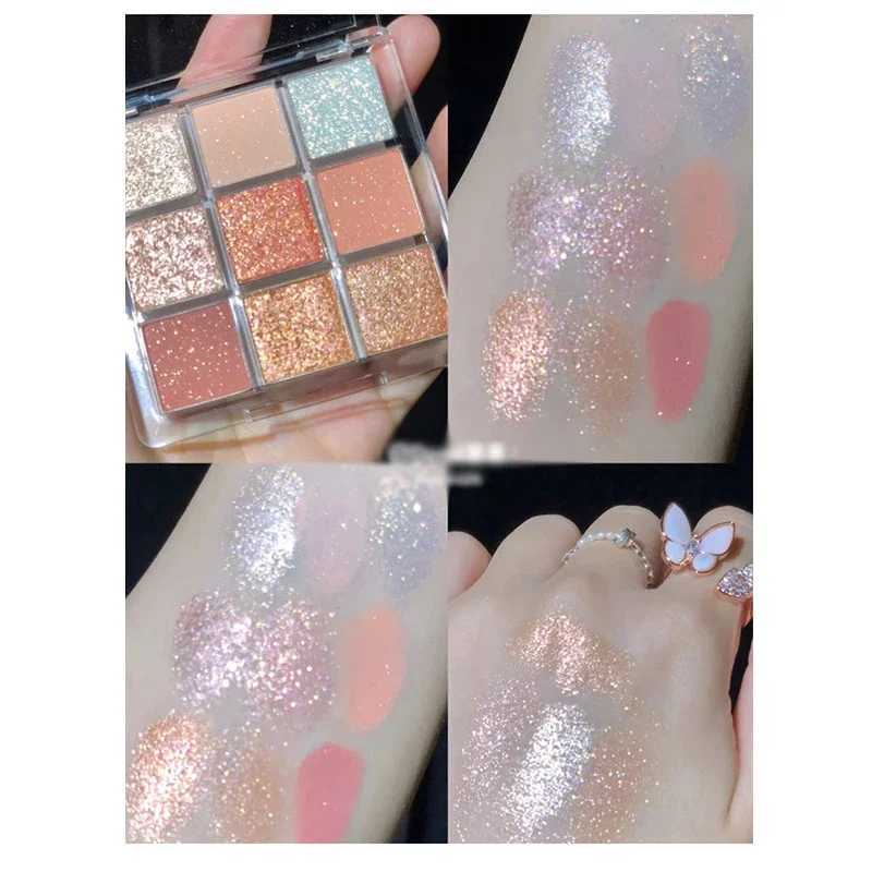 9-color durable makeup shiny eye shadow eye shadow pigment shiny glass eye shadow palette pink korean charming cosmeticsW241212