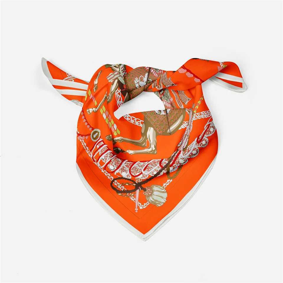 Twill silk scarf womens tassel horse print square scarf bandage small headband silk founder ladys tie headband collar W240810