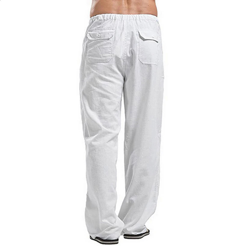 Linen Trousers for Men Wide Cargo Pants Summer Oversize Plus Size 5XL Linens Streetwear Spring Harajuku Mens Clothing 240812