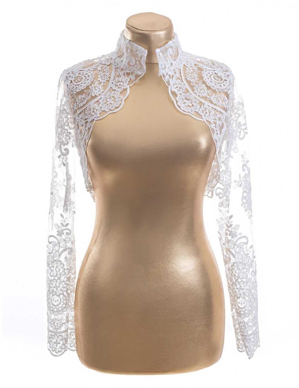 High Neck Long Sleeve Lace Bolero Jacket For Wedding Bridal Dress Jackets For Evening Prom Party