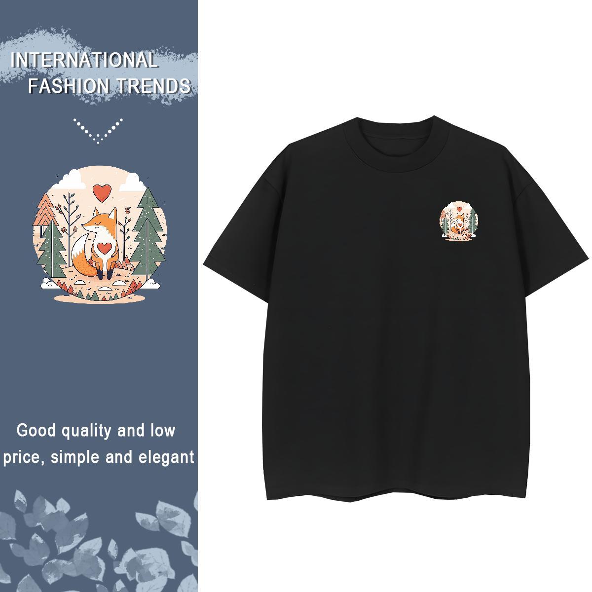 T shirt 230g Pure Cotton fox Street wear Hip Hop Breathable Short Sleeve DIY Anime Men Clothes T-Shirt Designer Fashion Classic Tops Tees