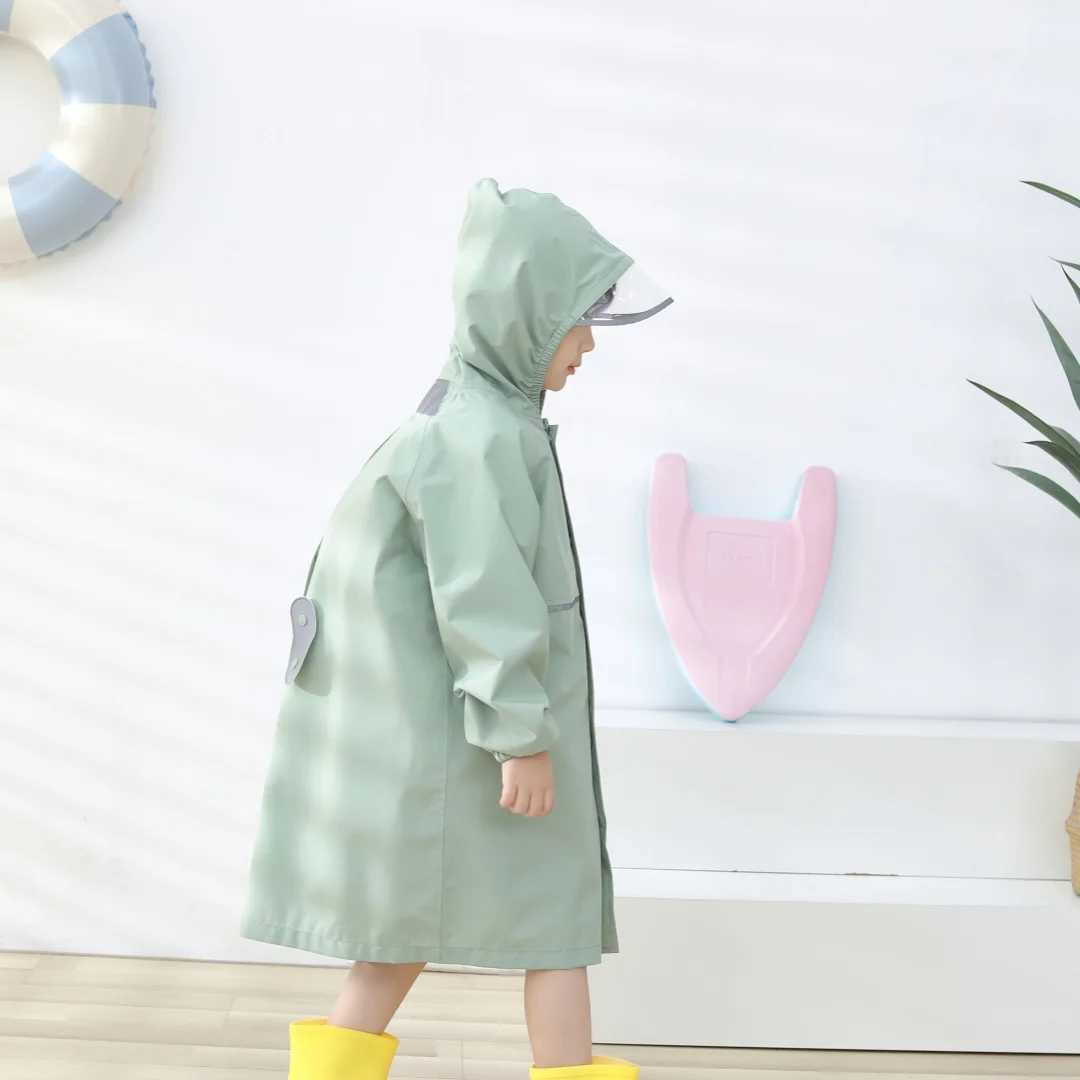 Korea hot High Quality Baby raincoat Children Long Raincoat Waterproof Lightweight Polyester Kids Raincoat Reflective Stripe Y240810
