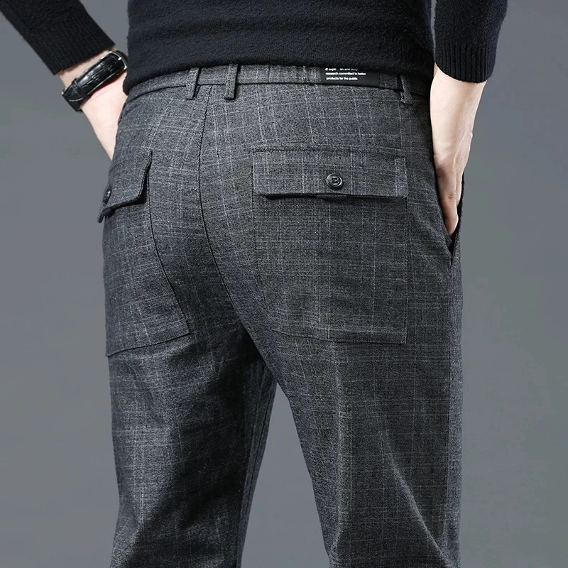Spring Autumn Korea Business Men Pants Cotton Comfortable Elastic Plaid Casual Fashion Trousers Male Suit Pant 240810