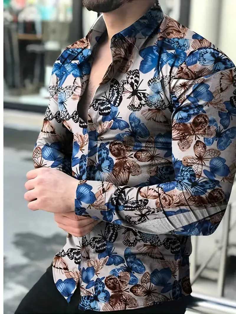 2024 New High Quality Casual Fashion 3D Rose Pattern Printed Shirt XS-6XL Large Size Fashion Long sleeved ShirtXJ240812