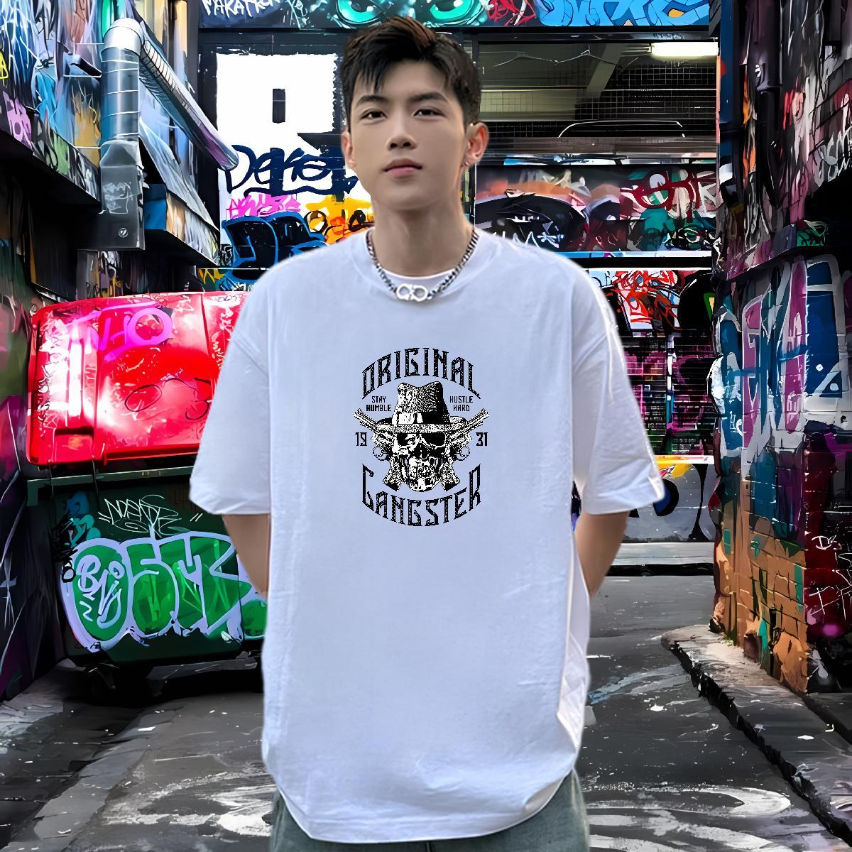 Factory Direct T-Shirts for Men skull Tees Shirts 230g Pure Cotton Summer Casual TOP Quality Plus Size Cartoon Breathable Short Sleeve Tshirts