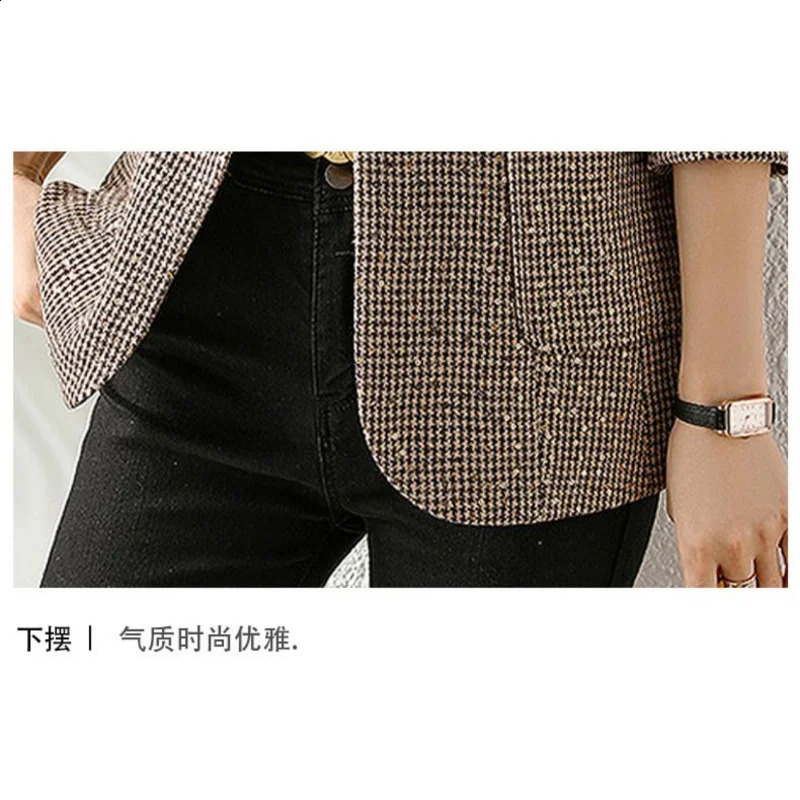 Spring fashion sequins houndstooth Ms. Suit spring thickening casual jacket blazer women tweed chaqueta de mujer 240812