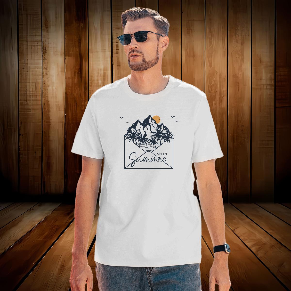 Unisex sun Mens T Shirts Sports Casual Men Tees 100% Cotton 230g Fashion New Crew Neck Breathable Cartoon Print Tops Tees