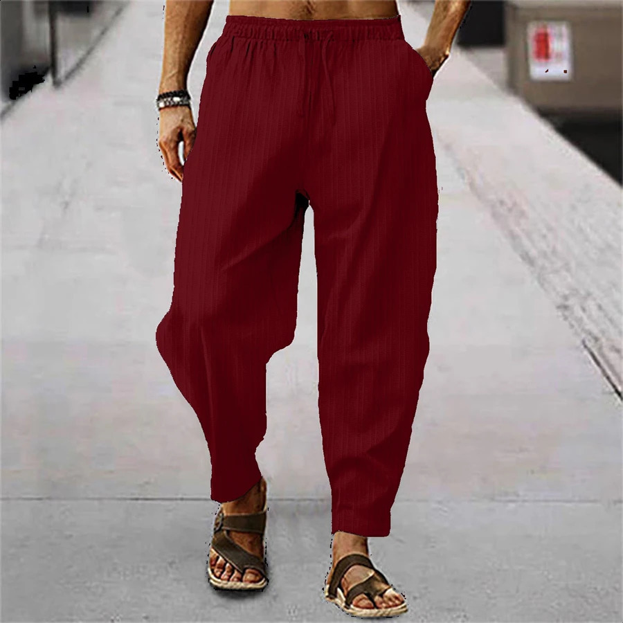 Mens Cotton Linen Pants Male Autumn Breathable Solid Color Linen Trousers Fitness Streetwear S-3XL 240812