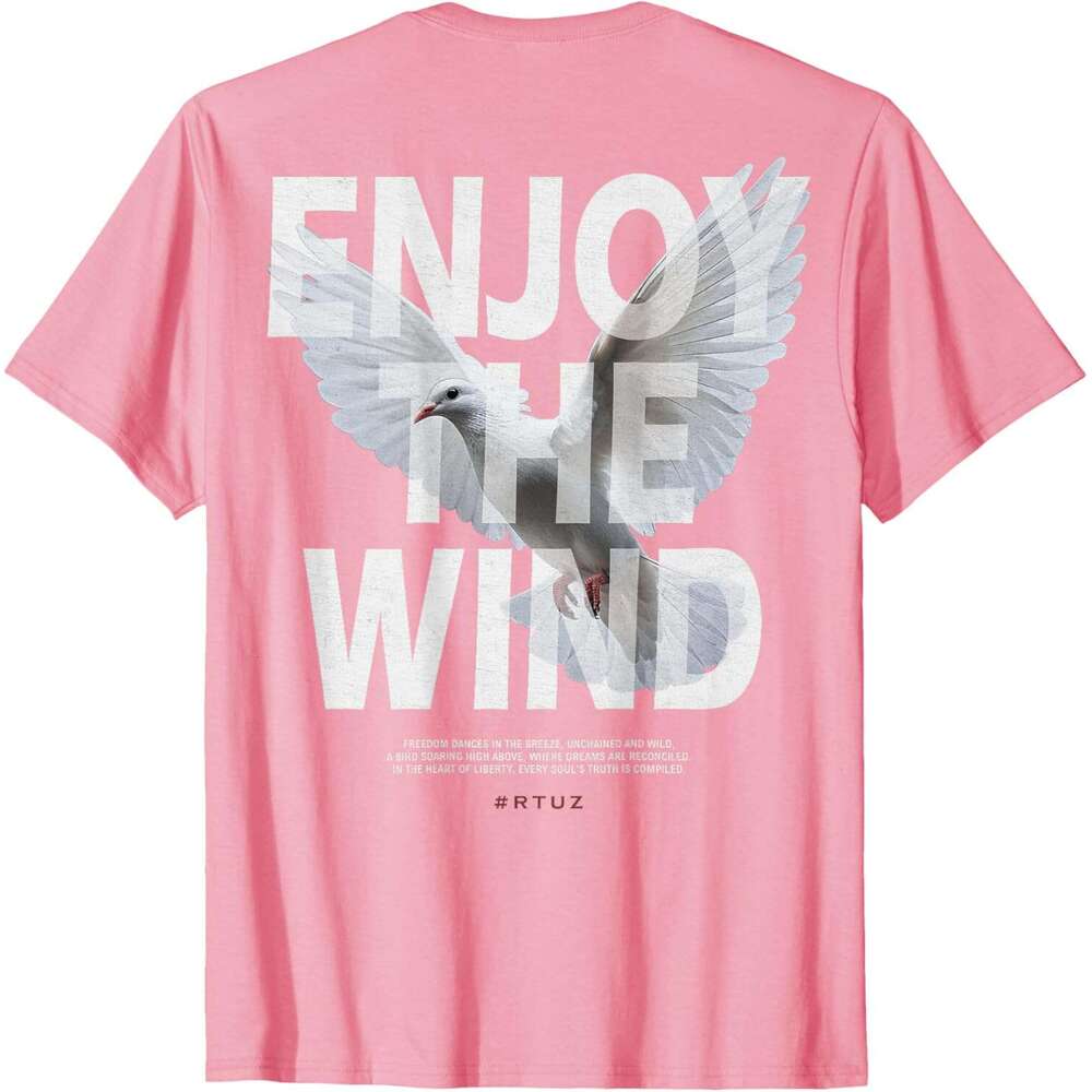 T shirt for Mens Womens Modern Pigeon Enjoy The Wind Back Print Streetwear T-Shirt Shirts Tshirt Graphic Tee Casual Tops Clothes Short sleeve