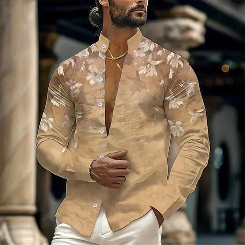 Printed Collar Long Sleeved Mens Shirt Casual Designer Clothing Comfortable Top Outdoor Street FashionXJ240812