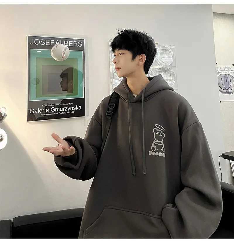Autumn Winter Streetwear Y2K Men Hoodies Angel Wings Printed Oversized Casual Hooded Sweatshirts Male Fashion Unisex PulloversXJ240812
