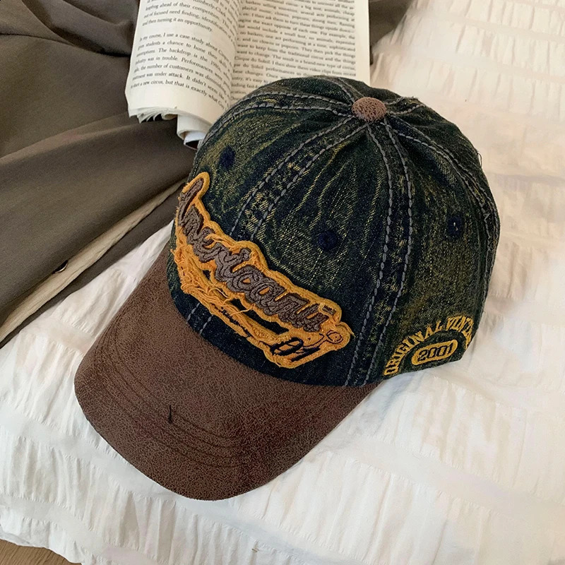 American Retro Splicing Baseball Hat Womens Display Face Spring Summer Outdoor Sunscreen Casual Fashion Stickers Mens 240812