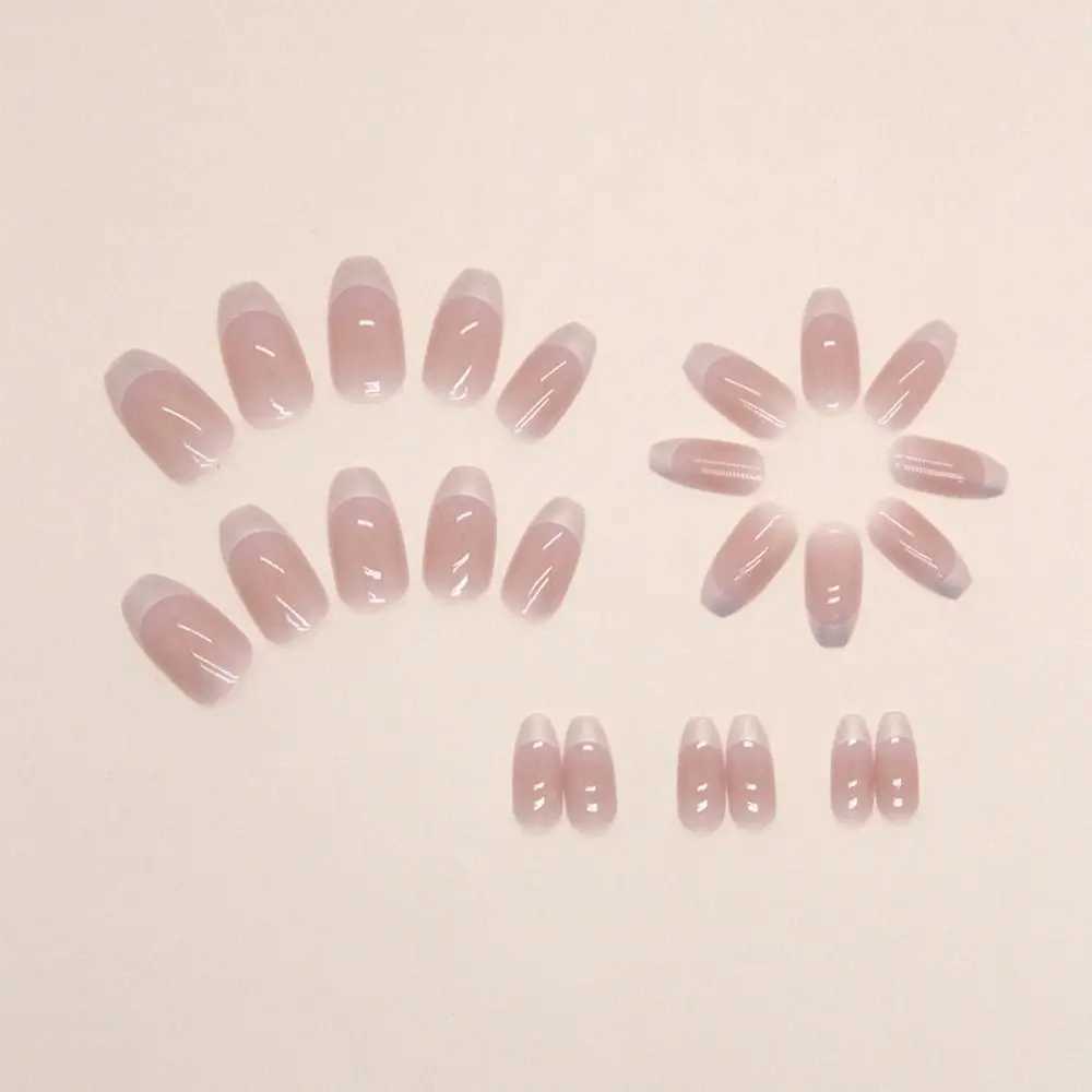 24 pieces of long ballet dancer fake nails French glitter gold pink aurora fake nails fully covered press DIY detachable nails W240810