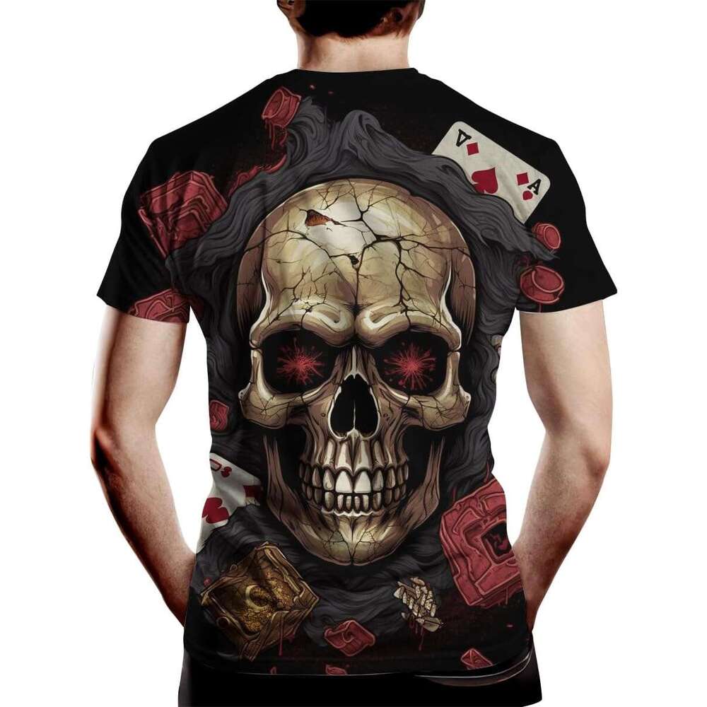 Halloween Mens T shirt Poker Skull Print Shirt Summer Fashion Short Sleeve T-Shirt shirts tshirt graphic tee Casual tops summer clothes Short sleeve 2